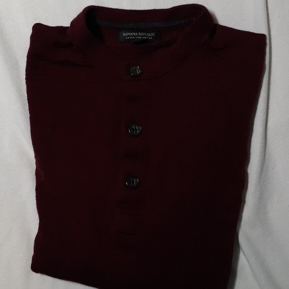 banana republic sweater mens l  maroon red soft Merino wool sweater winter fall - Picture 7 of 7